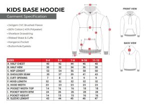 kids hoodie size chart