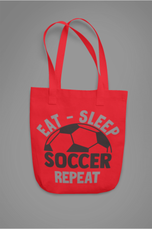 eat sleep soccer repeat tote bag red
